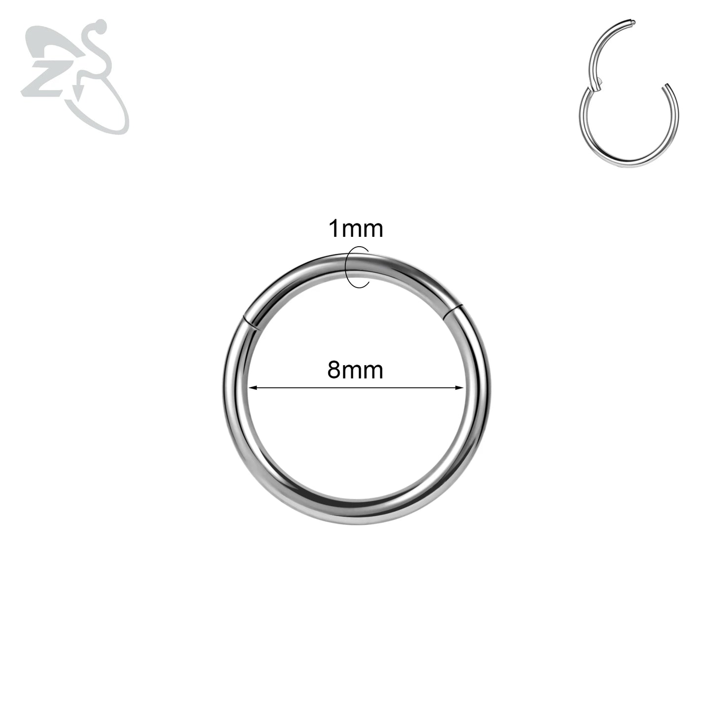 ZS G23 Titanium Steel Nose Ring – Round Septum & Cartilage Piercing Jewelry for Men & Women (20G/18G/16G, 6–14mm)