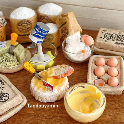 Miniature Kitchen Scene Props – Eggs, Flour & Cake for 1:6 1:8 1:12 BJD & Blythe Dollhouse DIY Accessories