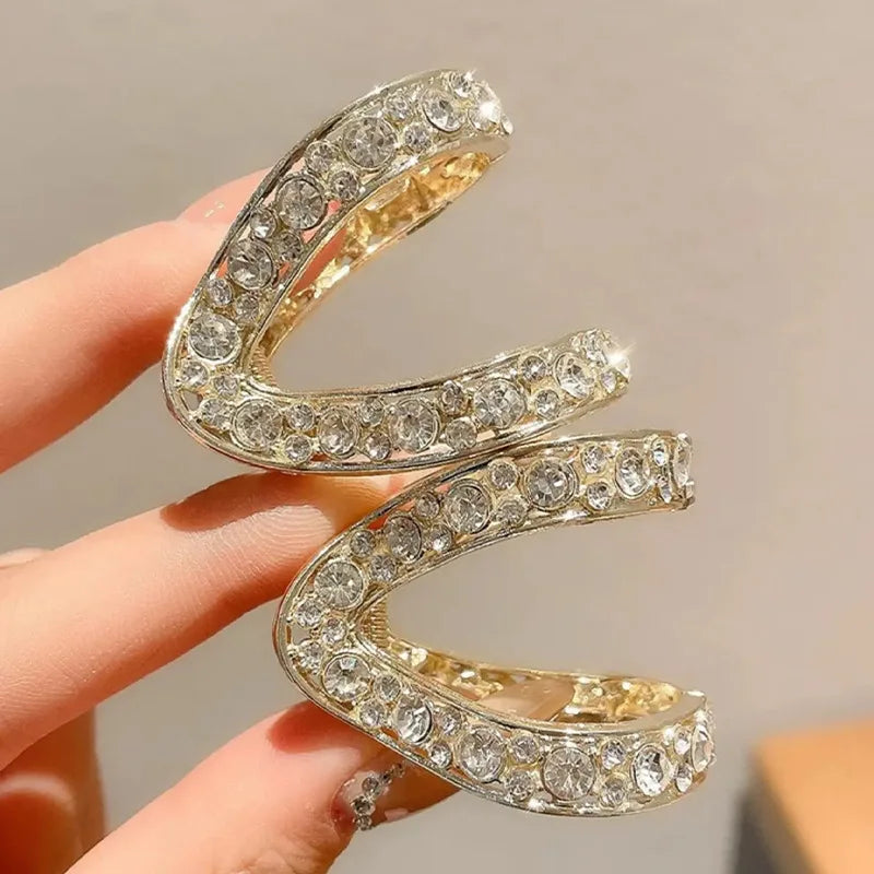 Rhinestone V-Shaped Hair Claw Clip - High Ponytail & Bun Styling Accessory
