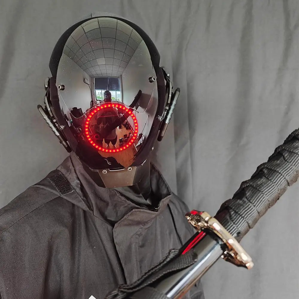 JAUPTO Punk Mask Cosplay for Men & Women – LED Round Light Mask for Halloween, Party & Music Festival Accessories