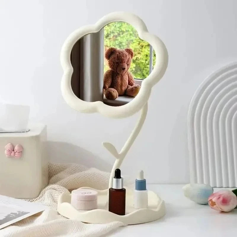 Floral Round Desktop Mirror — Creative Table Vanity Mirror for Bedroom, Dorm & Makeup Decor