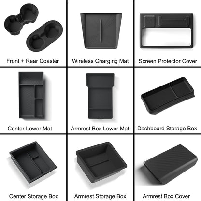 Tesla Model Y Juniper 2025 Center Console Armrest Organizer – Cup Holder & Storage Box Interior Upgrade Kit