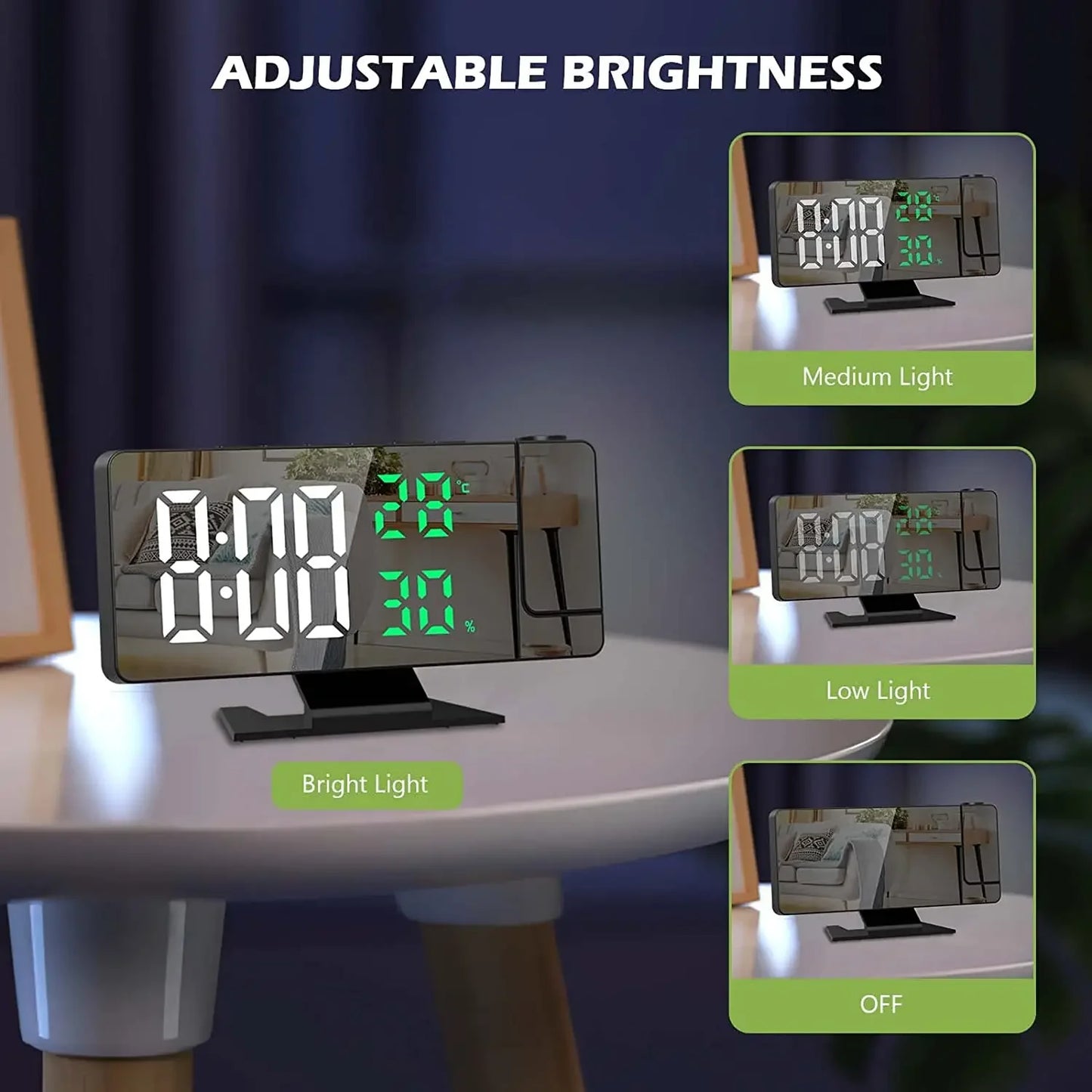 LED Digital Projection Alarm Clock – Ceiling Projector with Time, Temperature Display, Backlight & Snooze Function for Home