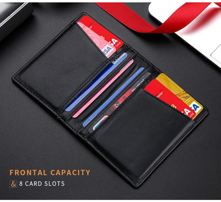 YUECIMIE Super Slim Leather Wallet – Genuine Mini Credit Card Holder, Thin Soft Purse for Men