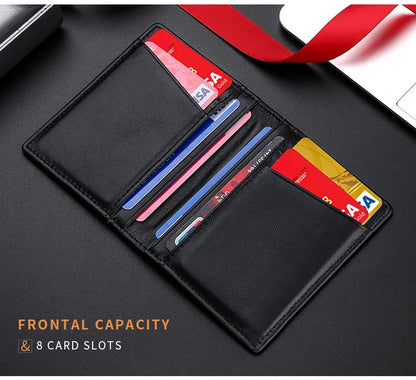 YUECIMIE Super Slim Leather Wallet – Genuine Mini Credit Card Holder, Thin Soft Purse for Men