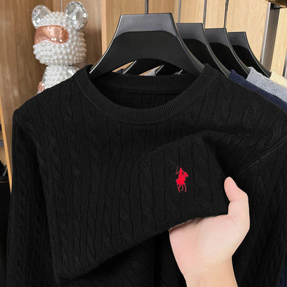 Luxury Men’s Knit Sweater - Long Sleeve Round Neck Embroidered Pullover No Pilling Casual Spring Clothing