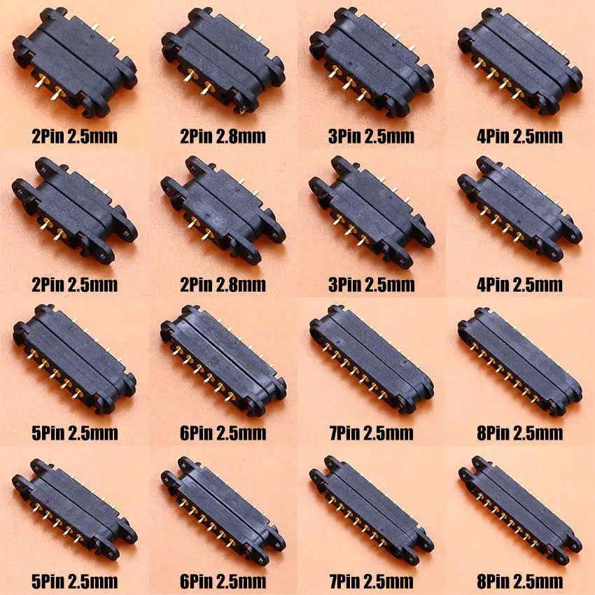 DC Magnetic Pogo Pin Connector - 2–8 Pin Spring-Loaded Male/Female Power Socket, 2.5/2.54/2.8mm Spacing