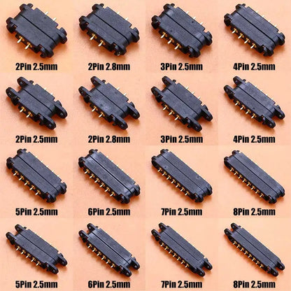 DC Magnetic Pogo Pin Connector - 2–8 Pin Spring-Loaded Male/Female Power Socket, 2.5/2.54/2.8mm Spacing