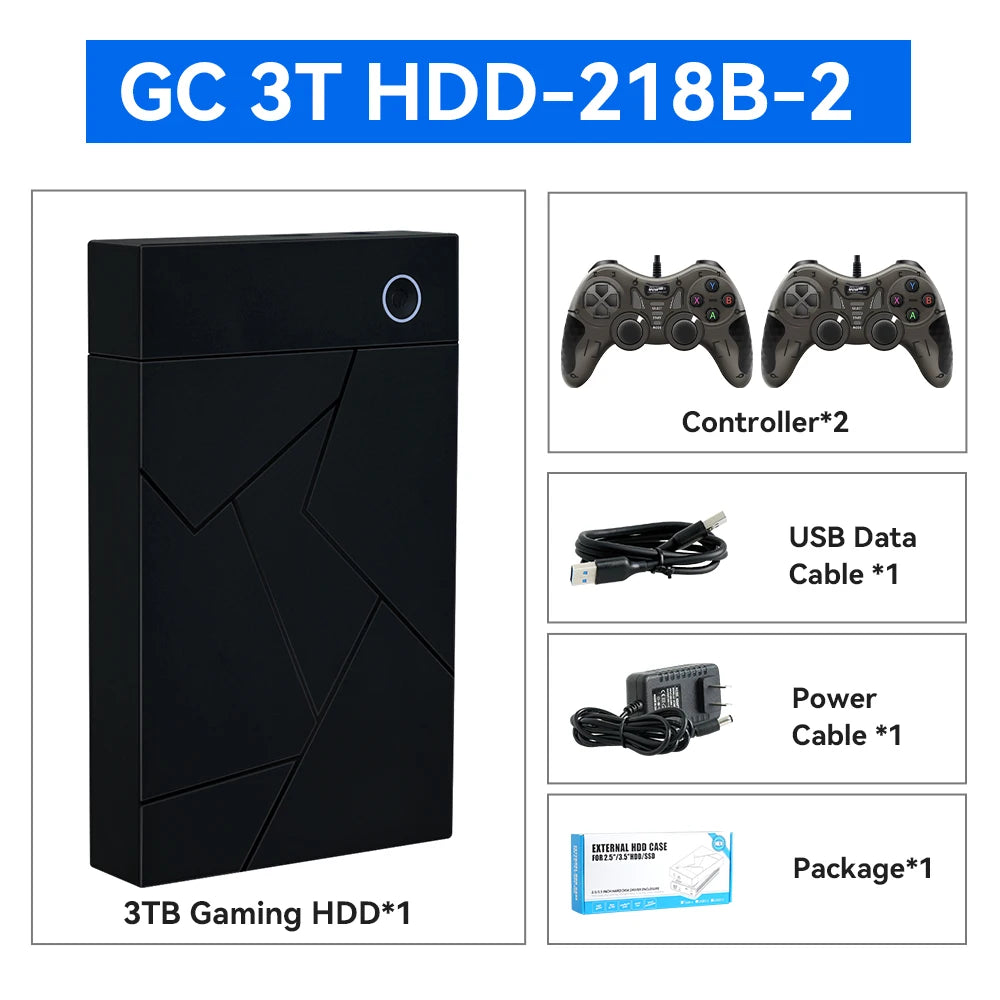 3TB Portable Gaming HDD – 17,300+ AAA/3D/Retro Games for PS4/PS3/PS2/Switch/Wii with LaunchBox/Retrobat/Playnite