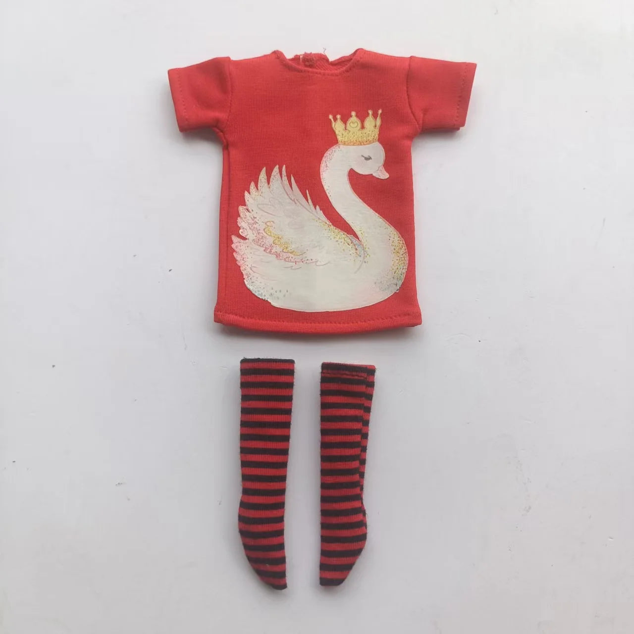 Handmade OB24 1/6 Blyth Doll Clothes – Cartoon T-Shirt with Striped Socks for 1/6 Doll Accessories
