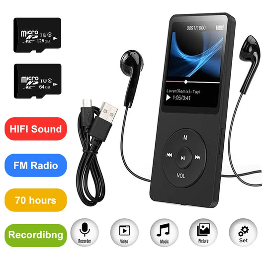 128GB Bluetooth MP3 MP4 Music Player - Lossless Audio, FM Radio & Voice Recorder for Sports