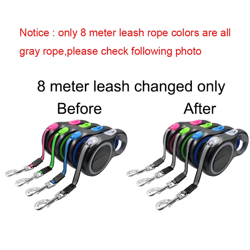 Retractable Dog Leash Roulette Collar - Adjustable Durable Walking Hiking Bulldog Rope for Small Big Dog (3m/5m/8m, 50kg)