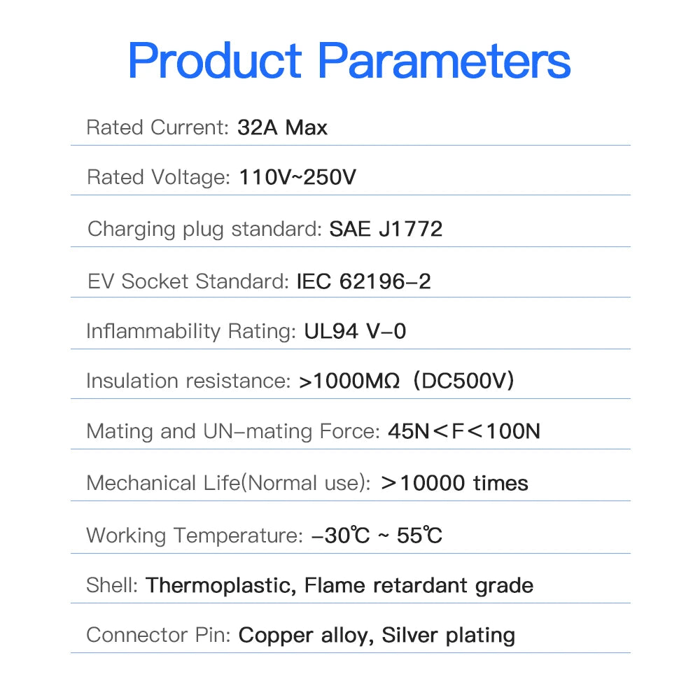 Kolanky Type2 to Type1 EV Charger Adapter – IEC 62196, 16A/32A J1772 Converter for Electric Vehicle Charging Connector