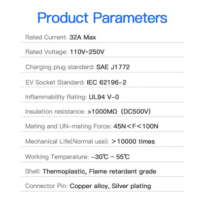 Kolanky Type2 to Type1 EV Charger Adapter – IEC 62196, 16A/32A J1772 Converter for Electric Vehicle Charging Connector