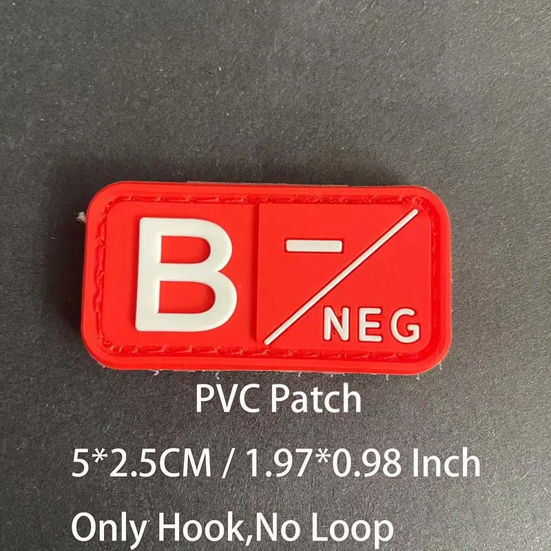 PVC Blood Type Hook Patch - A B AB O Positive Negative Military Tactical Badge for Backpack & Outdoor Gear
