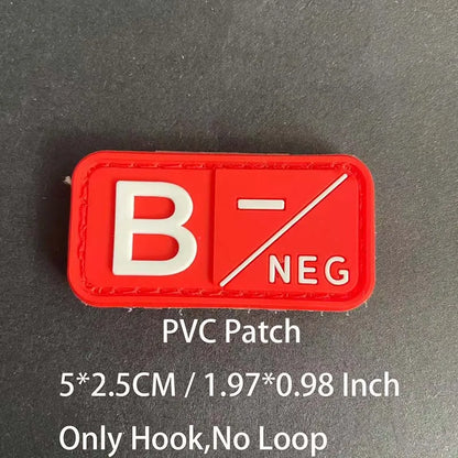 PVC Blood Type Hook Patch - A B AB O Positive Negative Military Tactical Badge for Backpack & Outdoor Gear