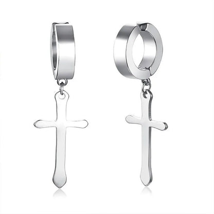 Stainless Steel Cross Charm Earrings - Men's Fashion Jewelry