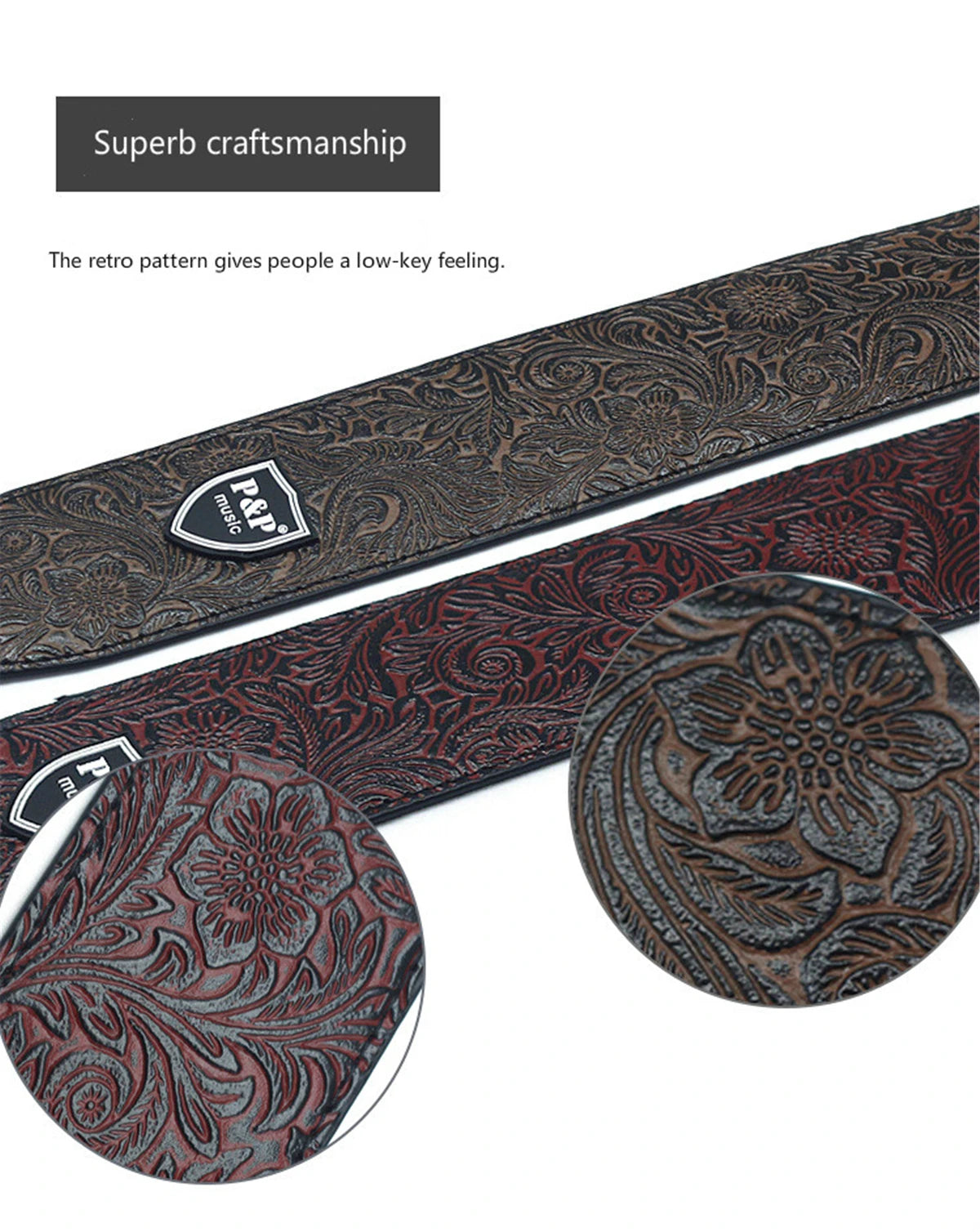 Vintage 2.5 Inch Guitar Strap - Adjustable Soft Embroidered Belt for Classical & Bass Guitars, Music Accessories