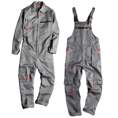 Men’s Long-Sleeve Jumpsuit - Zipper Pocket Casual Workwear Overalls, Plus Size S-4XL