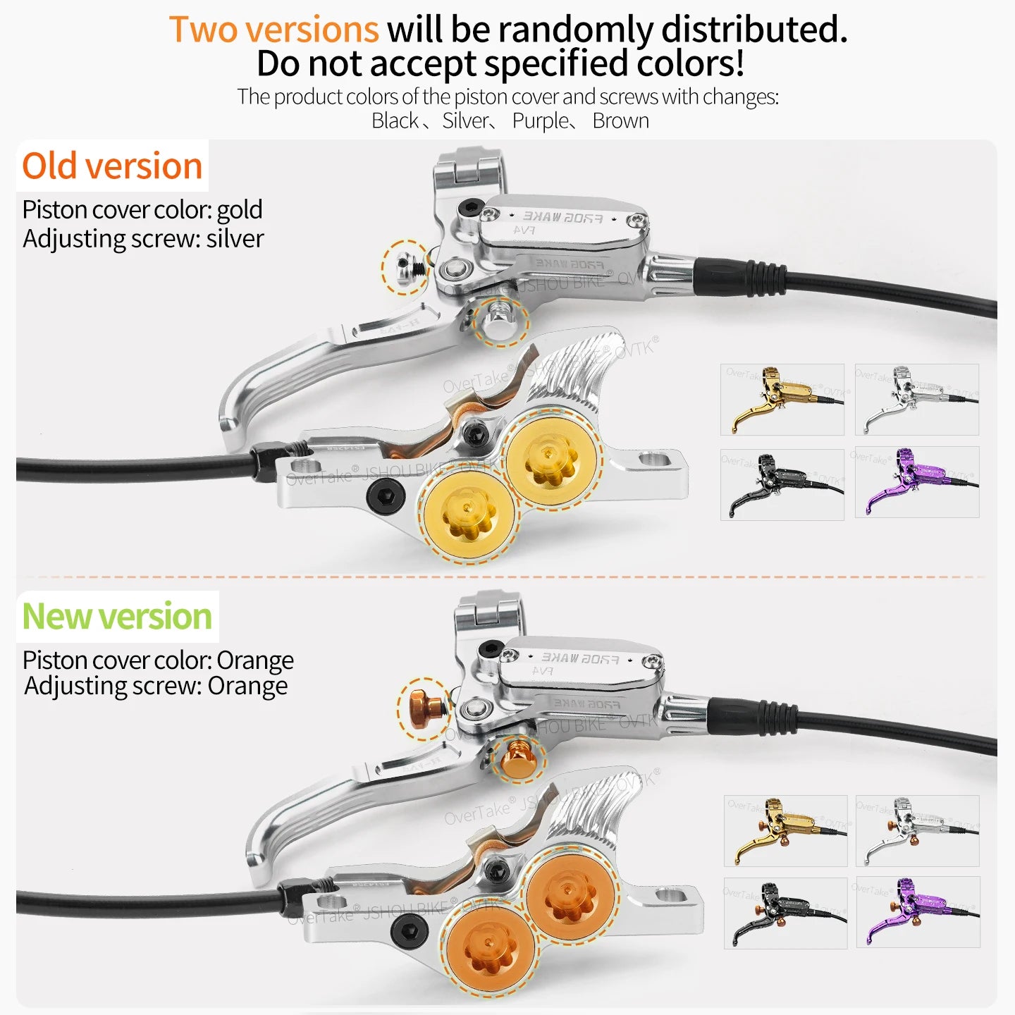 Frog Wake FV4 Mountain Bike Hydraulic Disc Brake Kit – 180mm Rotors, Aluminum 4-Piston Calipers & Levers for MTB