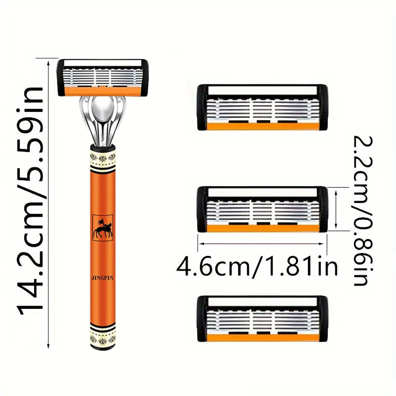 Men’s 6-Layer Safety Razor Set – High-Quality Stainless Steel Shaver with Replaceable Blades