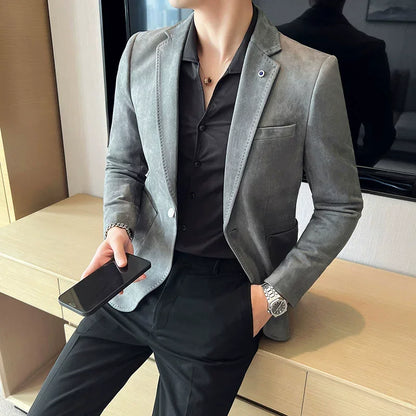 Men’s Slim Fit Deerskin Velvet Blazer – Elegant Luxury Business Casual Wedding Suit Coat (S to 4XL)