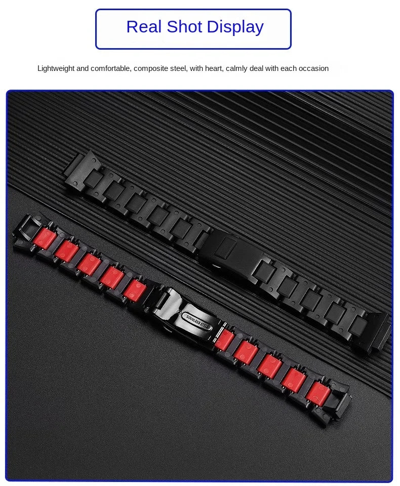 Black Red Lightweight Composite Plastic Steel Watch Band for Casio GW-B5600, DW5600MS, DW6900, GA2100 – Durable Replacement Strap Bracelet