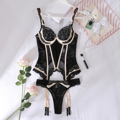 Ellolace Premium Sexy Women’s Lingerie – Willowy Corset 2PC Erotic Bowknot Set