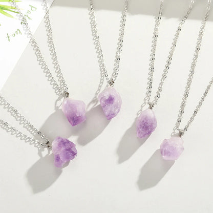 Uruguay Amethyst Rough Stone Pendant - Chakra Halo Amethyst Gemstone Necklace for Energy Healing and Birthstone Jewelry