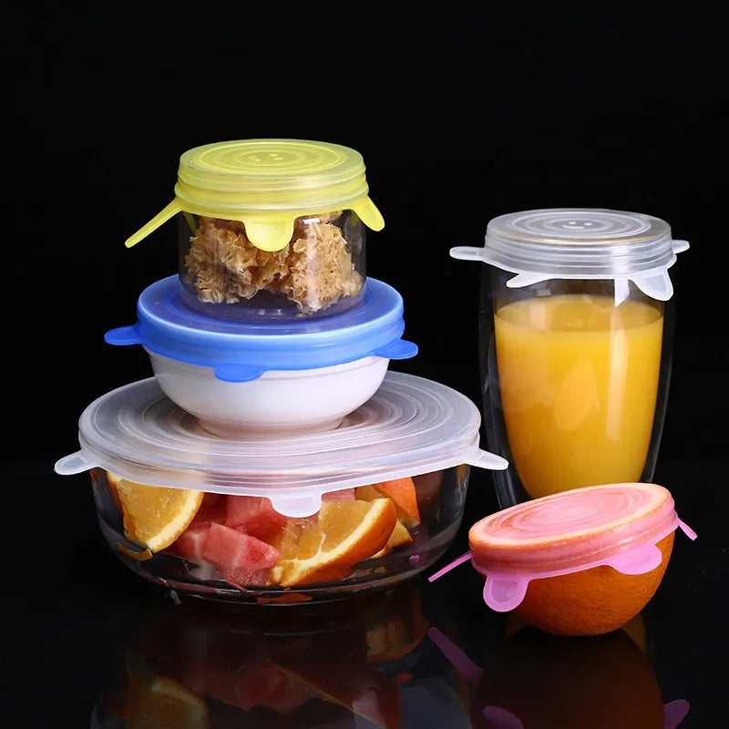 6/12Pcs Silicone Stretch Lids - Universal Taper Pot Bowl Food Wrap Sealed Cover for Kitchen Cookware