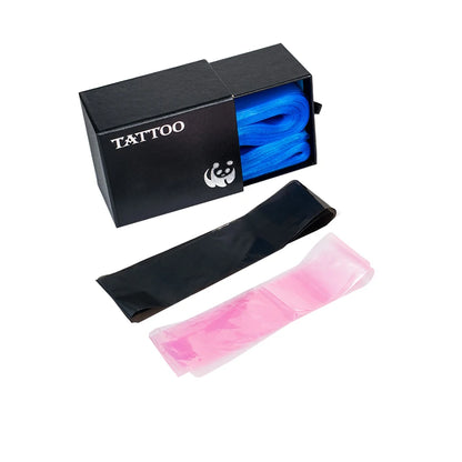 100PCS Disposable Tattoo Clip Cord Sleeve Bags - 5x80CM Plastic Covers for Tatu Machine Pen, Pink, Black & Blue