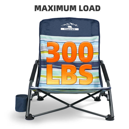Tisetrail 2-Pack Portable Beach Chairs – Low Back Sling Chairs with Cup Holder, Folding Mesh Sand Chairs for Adults, Lightweight