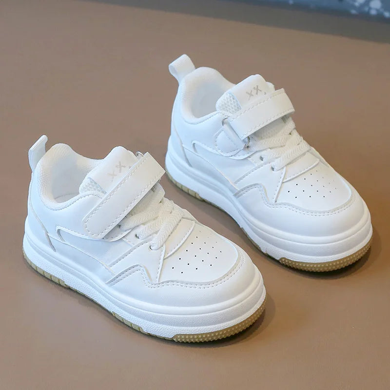 Children’s White Sports Shoes — Spring & Autumn Lightweight Anti-Slip Sneakers, Boys Soft Sole Casual Board Shoes