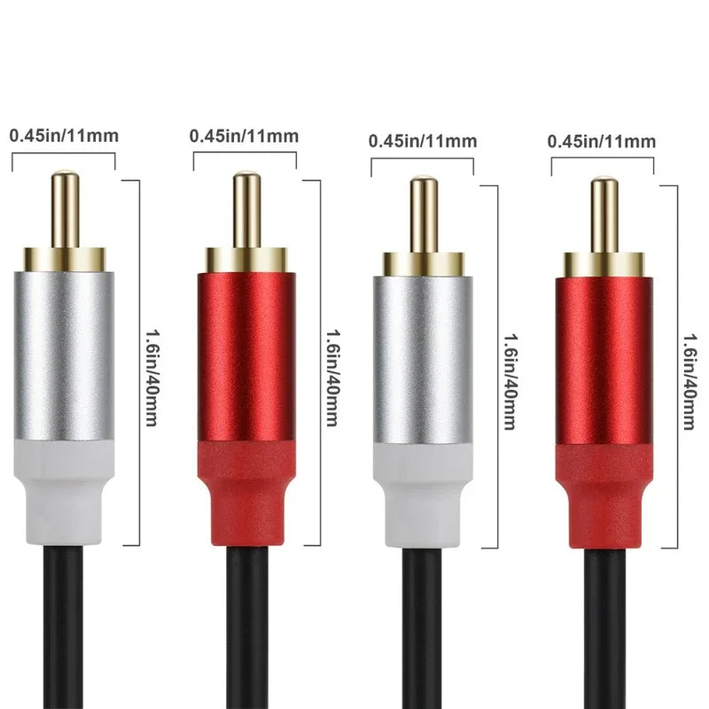 Gold Plated RCA Male to Dual RCA Male Audio Video Cable with Metal Shell High Quality Stereo Twin RCA Connector Wire Cord
