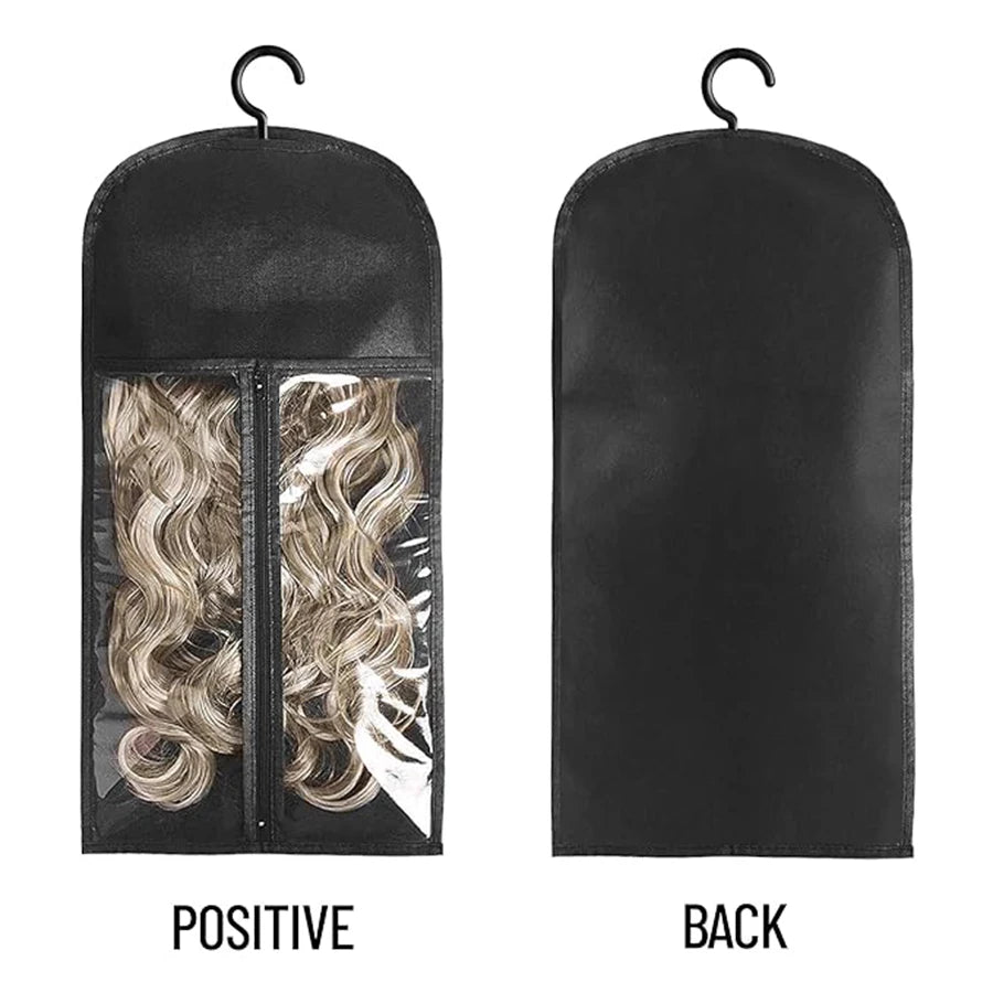 6pcs Long Hair Extension Storage Bags | Non-Woven Dust-Proof Carrier with Plastic Hanger for Home & Salon Organization