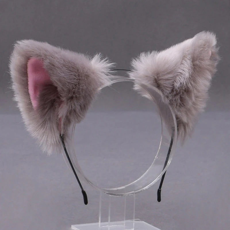 Lolita Animal Cat & Fox Ear Hair Hoops — Cosplay Faux Fur Hairband for Girls, Halloween Anime Headwear Accessory