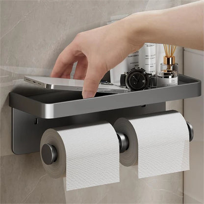 Aluminum Alloy Toilet Paper Holder: Bathroom Wall Mount WC Paper Phone Shelf - Towel Roll Shelf Accessories