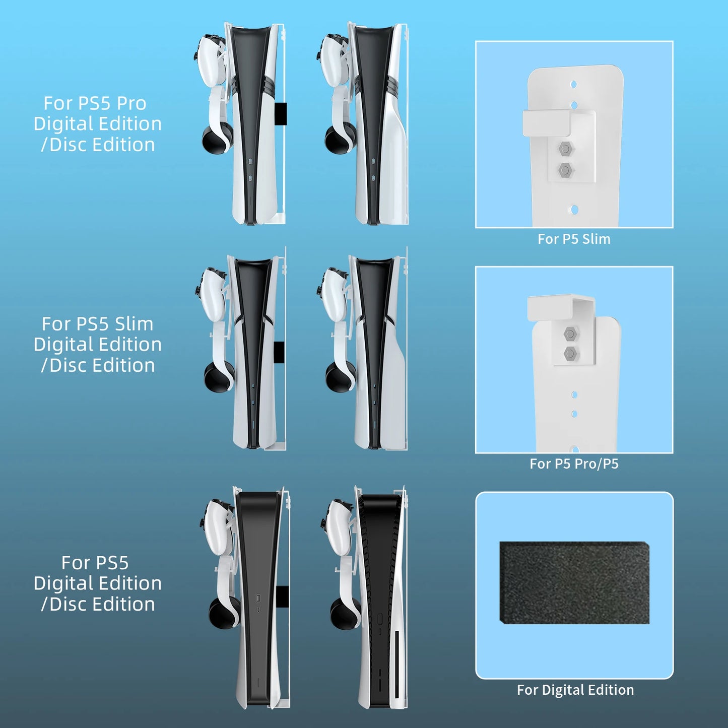 Steel Wall Mount Bracket for PS5 Slim – Stable Metal Wall Stand with Controller & Headphone Holder P5227