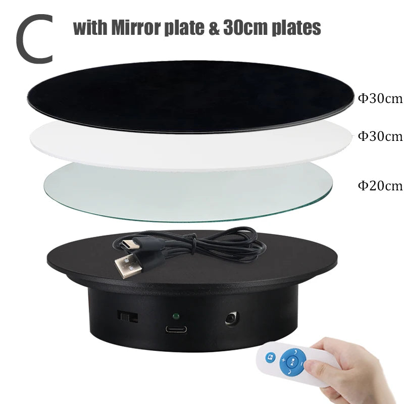 BFOLLOW 20/30/40cm Remote Control Electric Turntable – 360° Rotating Rechargeable Mirror Display Stand for Photography & Video