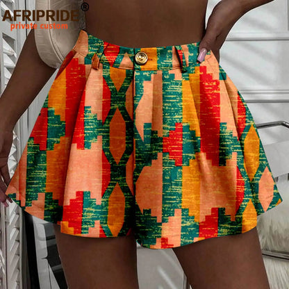 Women's Running Shorts - High Waist Elastic Athletic Shorts with Pockets Ankara Print