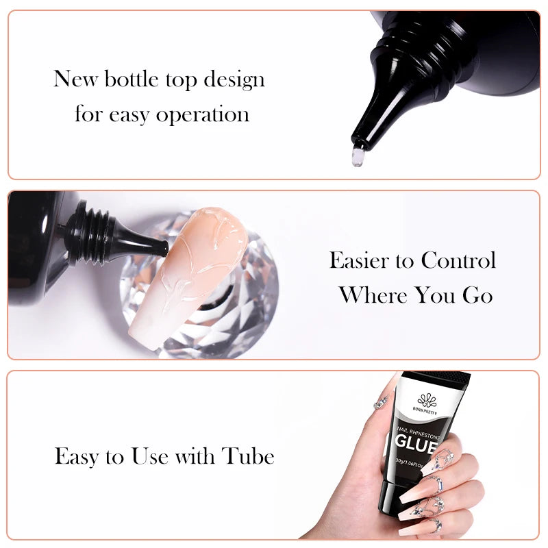 BORN PRETTY 30ML Nail Rhinestone Glue - Gel Adhesive for 3D Nail Charms, Bling Gems & Nail Decoration Supplies