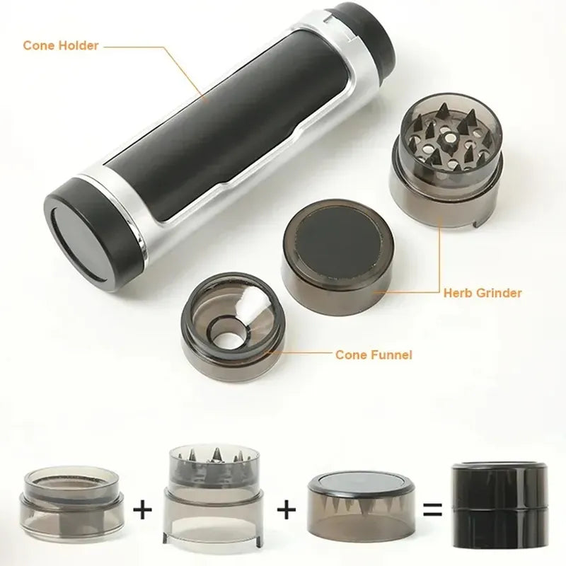 3-In-1 Portable Cigarettes Case with Filling Horn Tube Function - High-Quality Manual Tobacco Grinder and Smoking Accessories