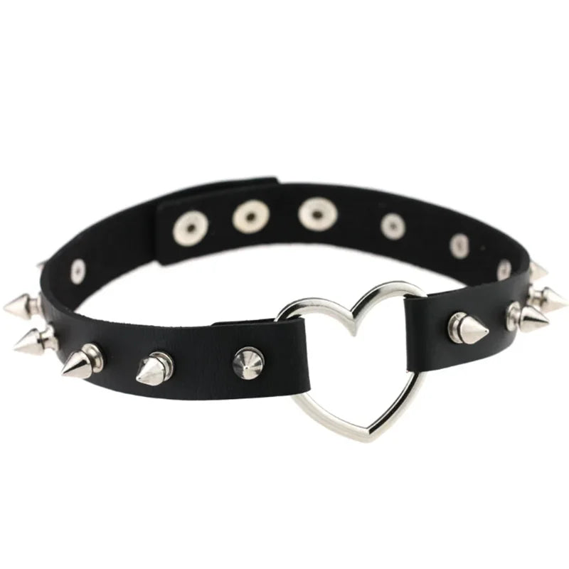 Harajuku Gothic Spike Rivet Star Choker Necklace – Black Bowknot PU Lace Leather Y2K Hip Hop Rock Jewelry for Girls