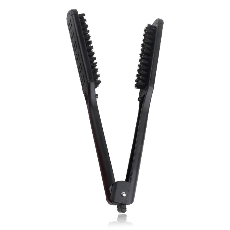 Professional V-Shape Hair Straightener Comb – Nylon Bristles, Double-Sided Styling Brush for All Hair Types