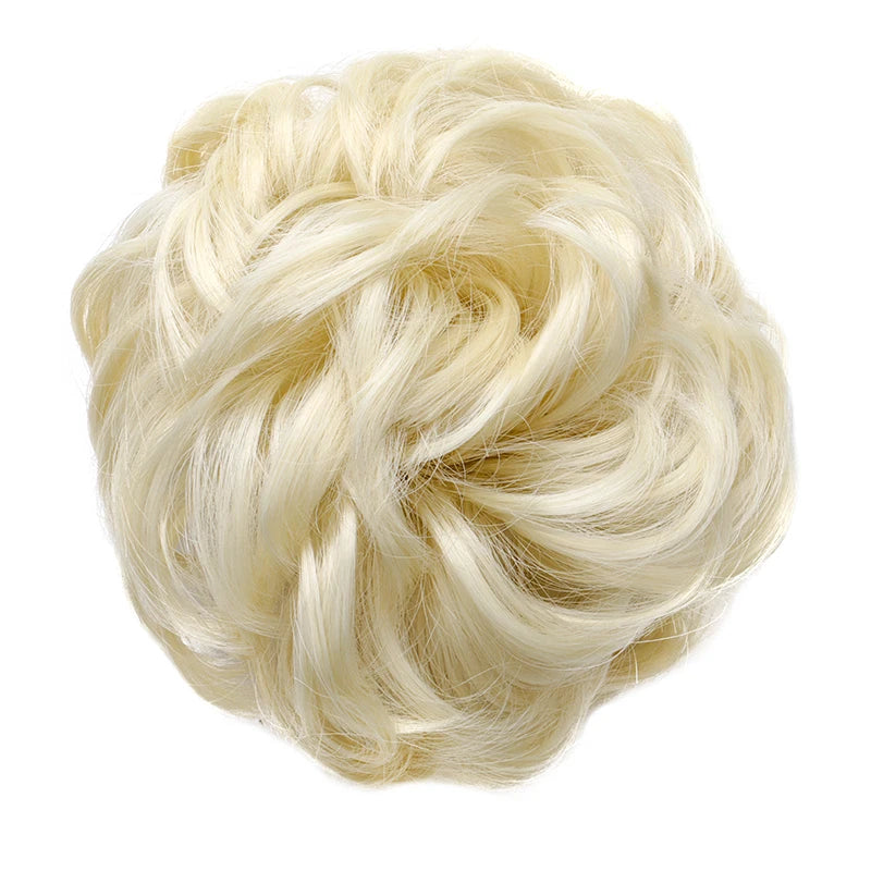Synthetic Messy Bun Chignon Donut – Blonde & Brown Hair Bun Pad, Elastic Hair Rope, Rubber Band Hair Extensions for Women