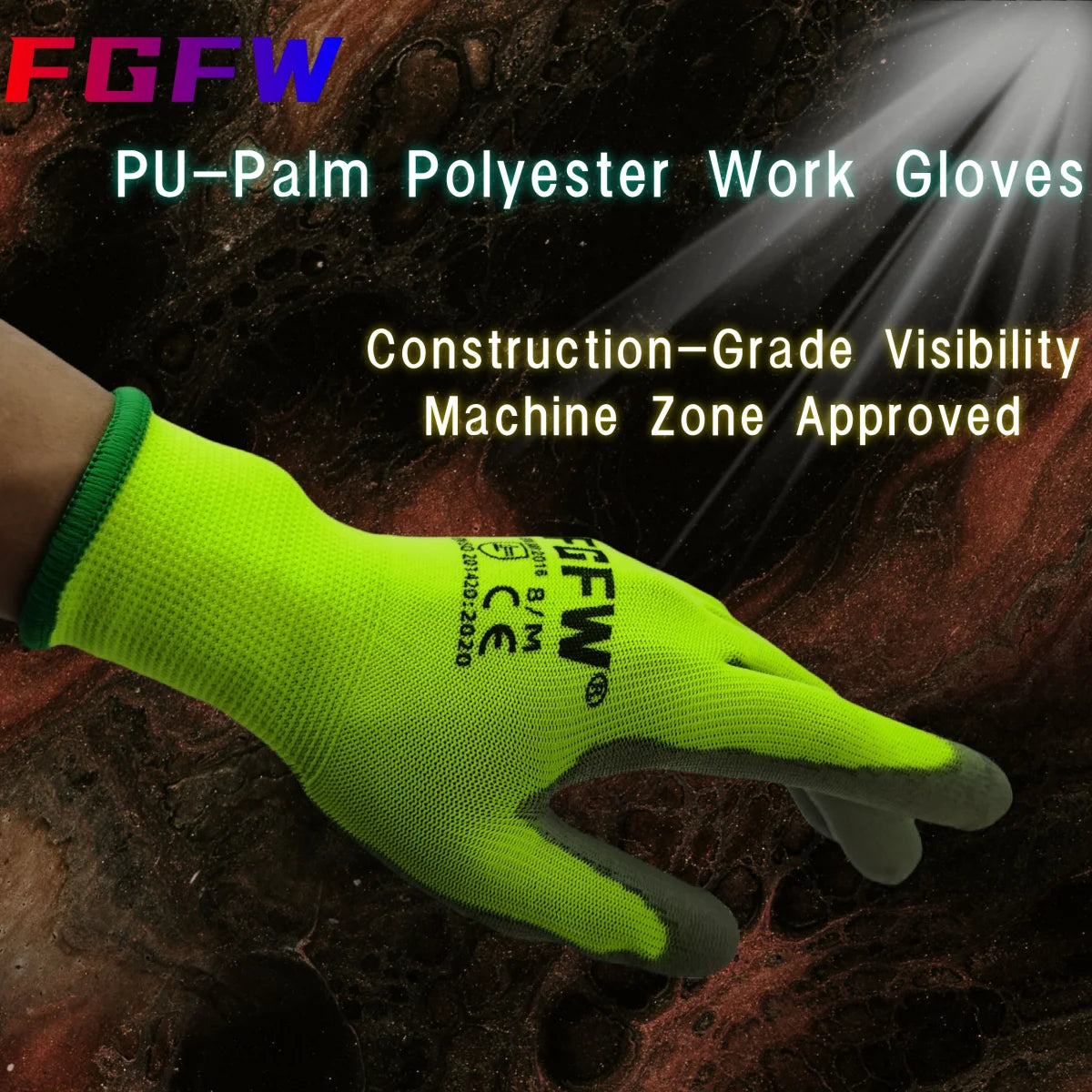 10-Pair PU Coated Work Gloves - Lightweight Durable Safety Gloves, EN 388 & ISO 20471 Certified, S–XL