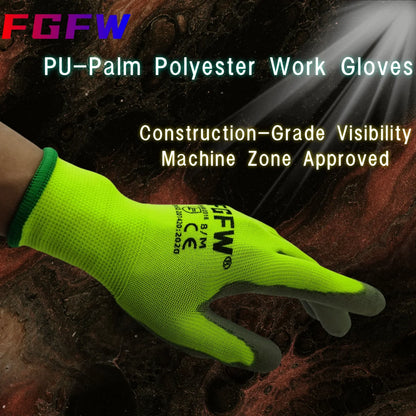 10-Pair PU Coated Work Gloves - Lightweight Durable Safety Gloves, EN 388 & ISO 20471 Certified, S–XL