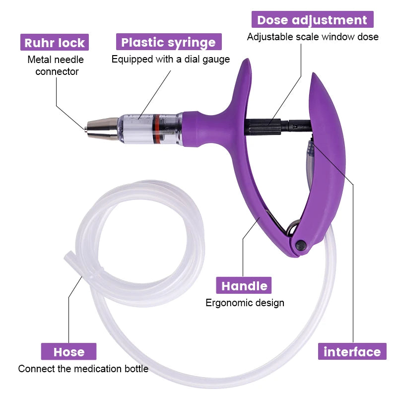 2ml/5ml Veterinary Animal Syringe - Continuous Injector with 10 Needles for Cats, Chickens, Sheep, Farm Use