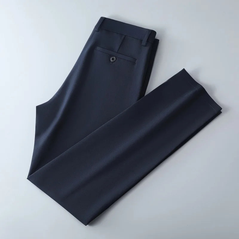 Men's Lightweight Business Casual Pants – Stretch Quick-Dry Straight Leg Trousers in Black & Deep Blue