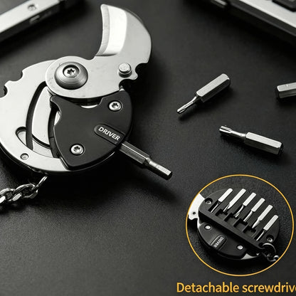 Multifunctional Round Pocket Tool Keychain - Mini EDC Screwdriver Cutter Bottle Opener for Outdoor Use